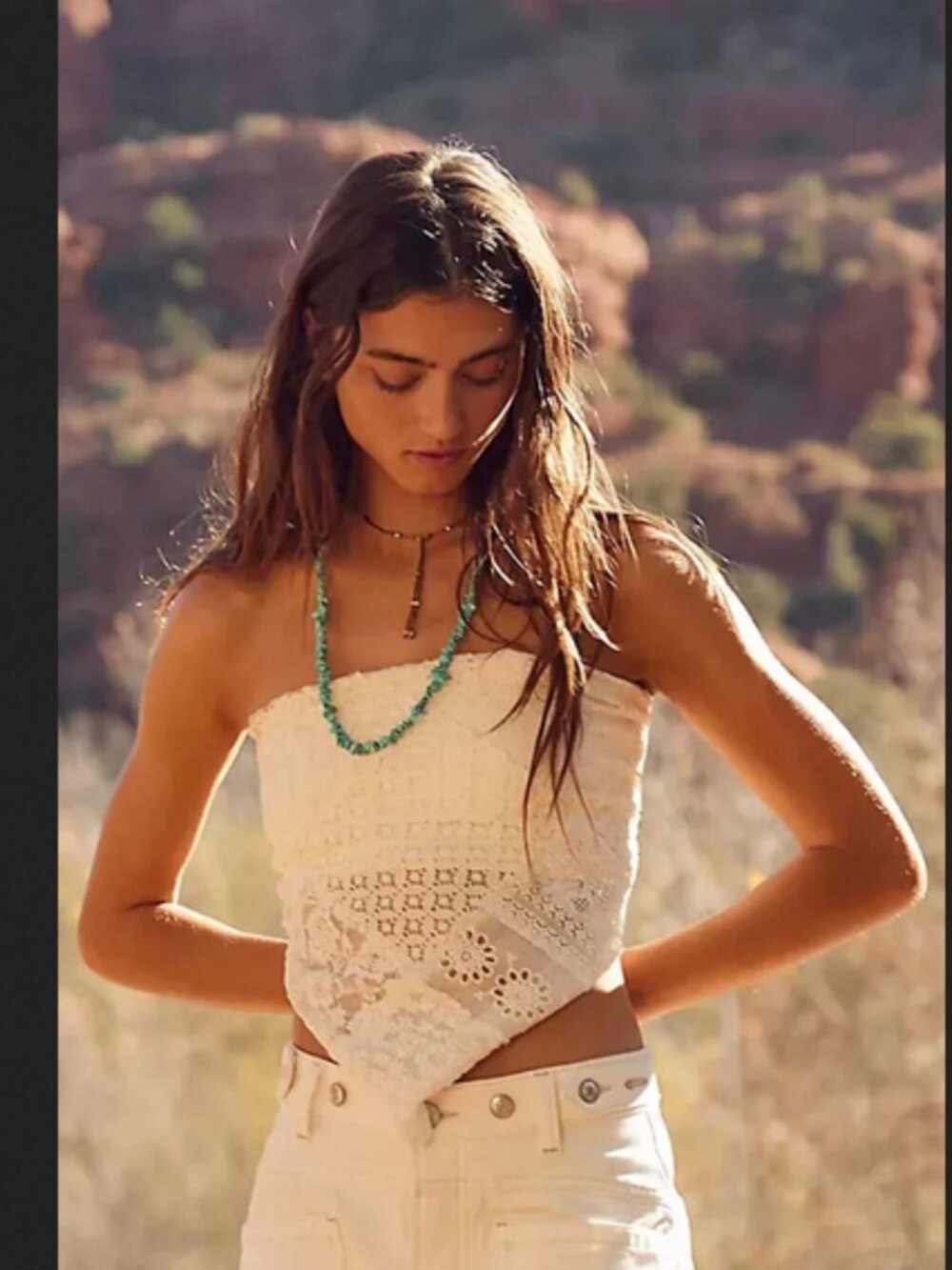 Free People FP One Raya Lace Bandana Top Cropped Smocked Strapless M - Picture 2 of 2